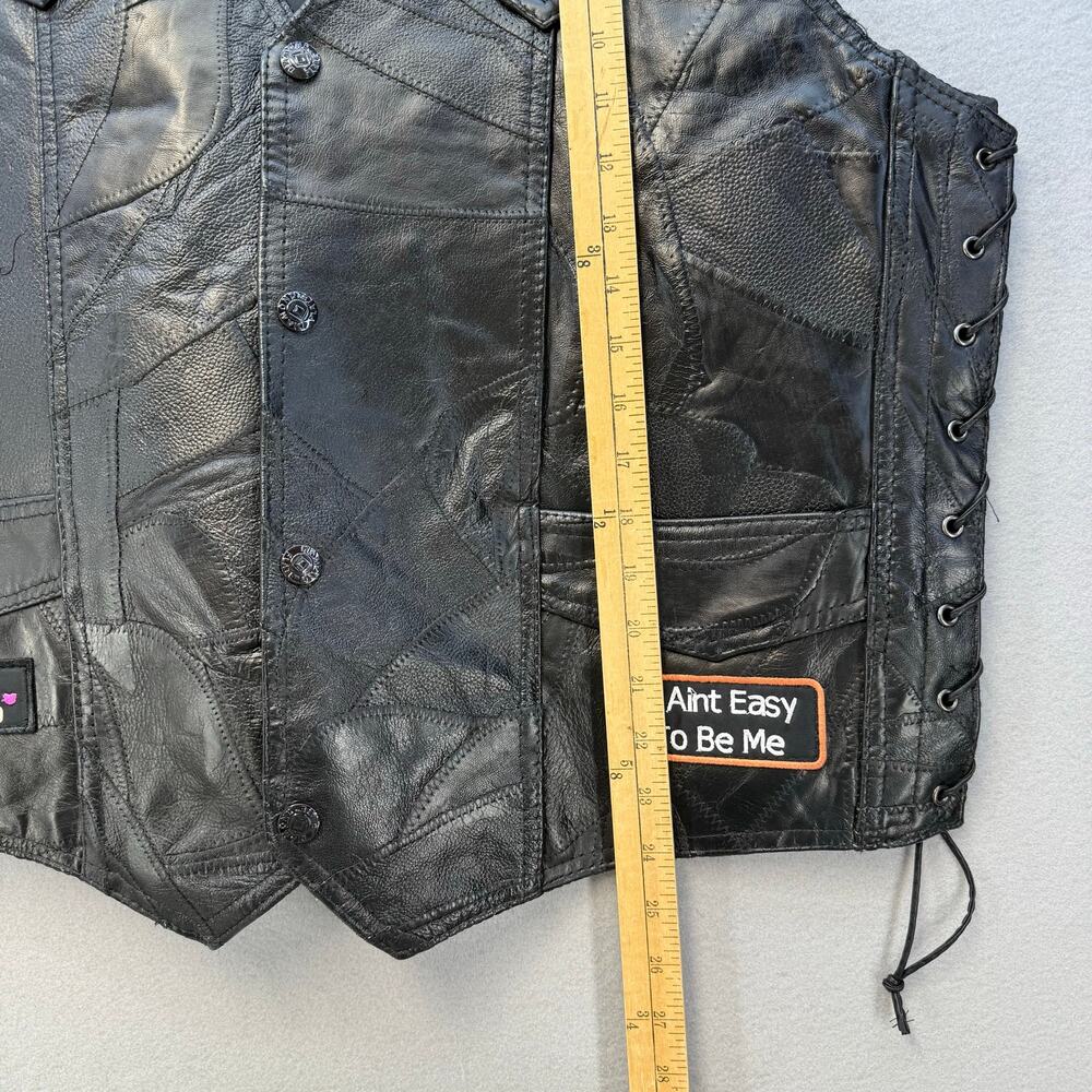 Diamond Plate Leather Vest Women's XL Black Leather Love to Ride Lined - Picture 13 of 14